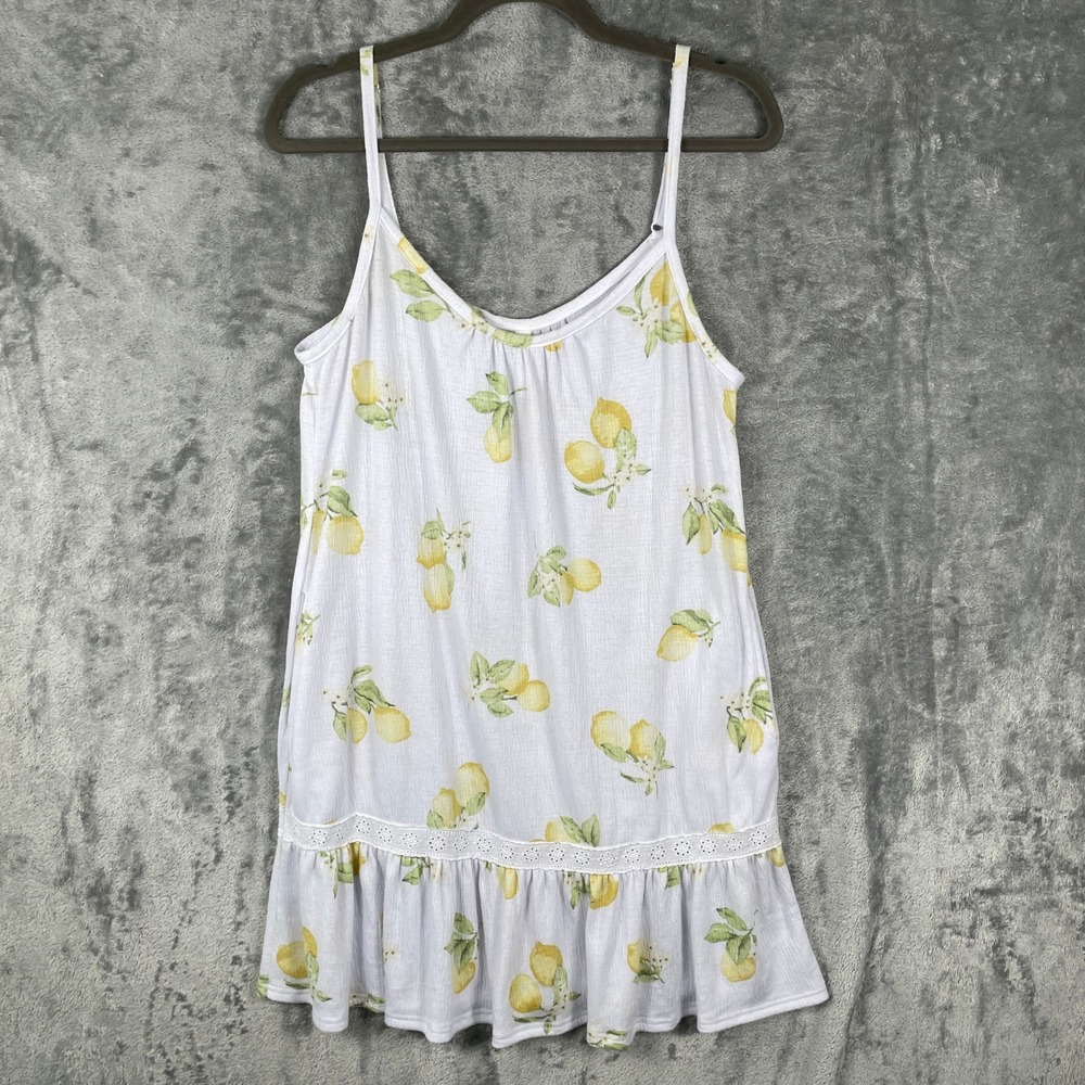 Laura Ashley‎ Lemon Print Nightgown Women S White Ruffle Lace Pockets Sleepwear